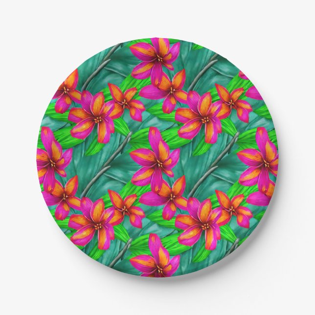 Plato De Papel Patrón floral del paraíso tropical (Anverso)