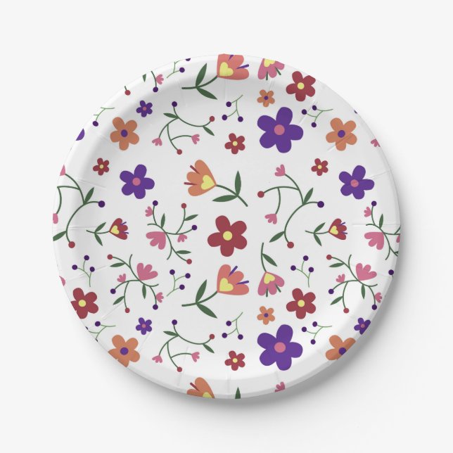 Plato De Papel Patrón floral dibujado a mano (Anverso)