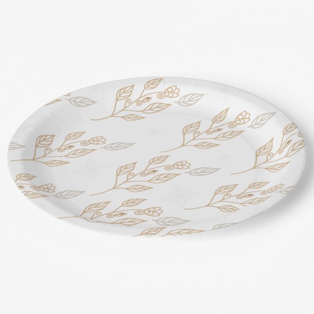 Plato De Papel Patrón floral dorado (Angular)