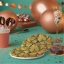 Plato De Papel Patrón floral dorado Flor oriental