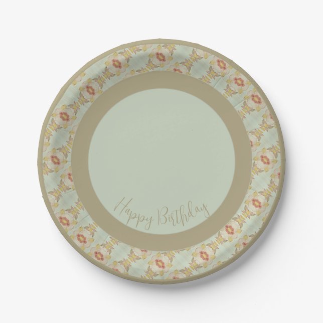Plato De Papel Patrón floral elegante detallado (Anverso)