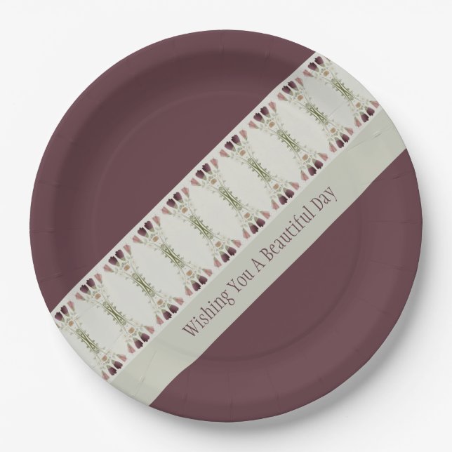 Plato De Papel Patrón Floral En colores apagados (Anverso)