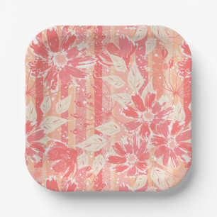 Plato De Papel Patrón floral en tonos de melocotón de moda