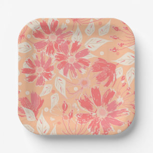 Plato De Papel Patrón floral en tonos melocotón de moda