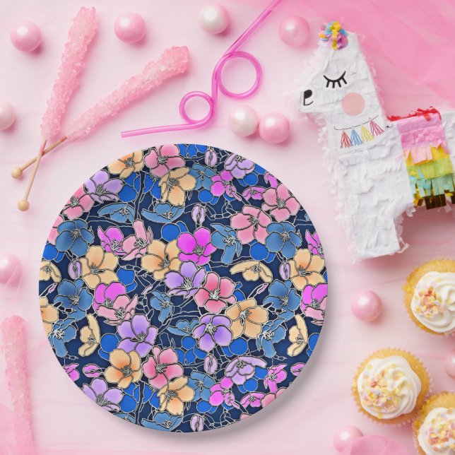 Plato De Papel Patrón floral estilístico 46 (Fiesta)