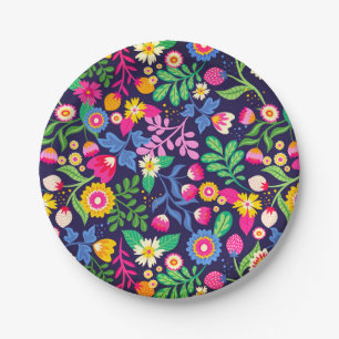 Plato De Papel Patrón floral exótico pintado a mano