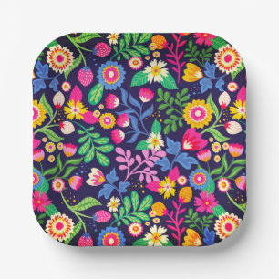 Plato De Papel Patrón floral exótico pintado a mano