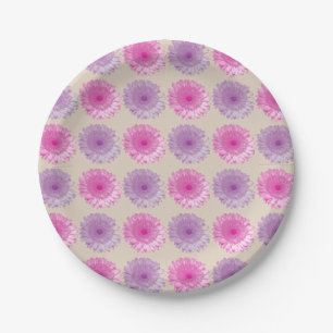 Plato De Papel Patrón floral germérico rosa y púrpura