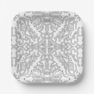 Plato De Papel Patrón floral gris minimalista