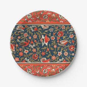 Plato De Papel Patrón floral indo-persa bohemio vintage rojo