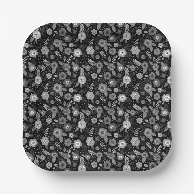 Plato De Papel patrón floral lindo (Anverso)