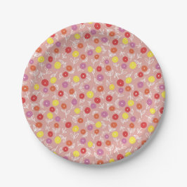 Plato De Papel patrón floral moderno boho rosa