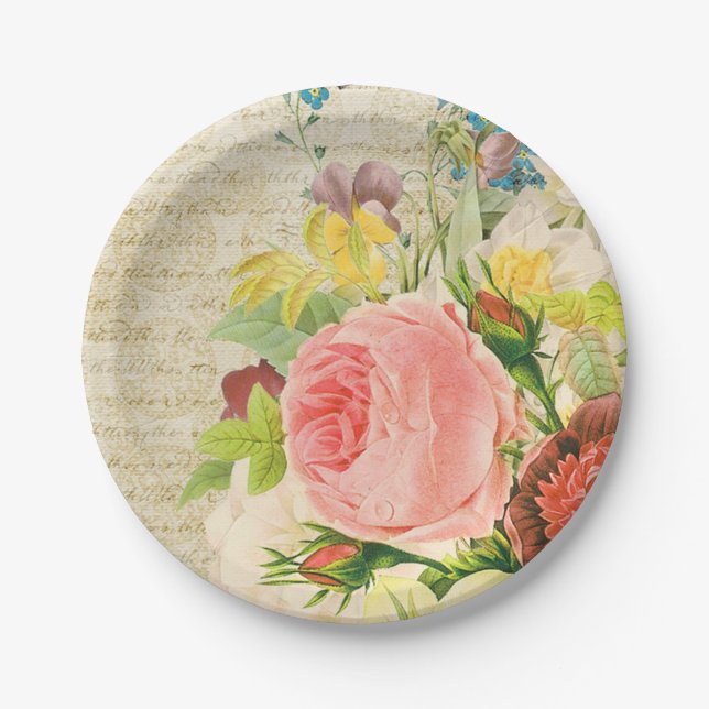 Plato De Papel Patrón floral pastel femenino (Anverso)