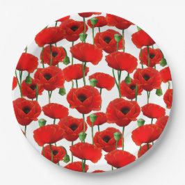 Plato De Papel Patrón floral Red Poppies
