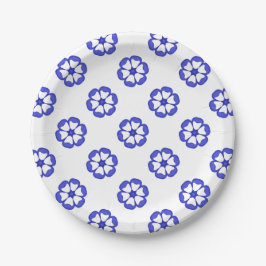 Plato De Papel Patrón floral redondo azul