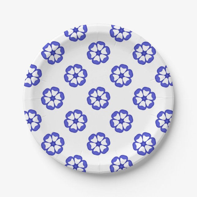 Plato De Papel Patrón floral redondo azul (Anverso)