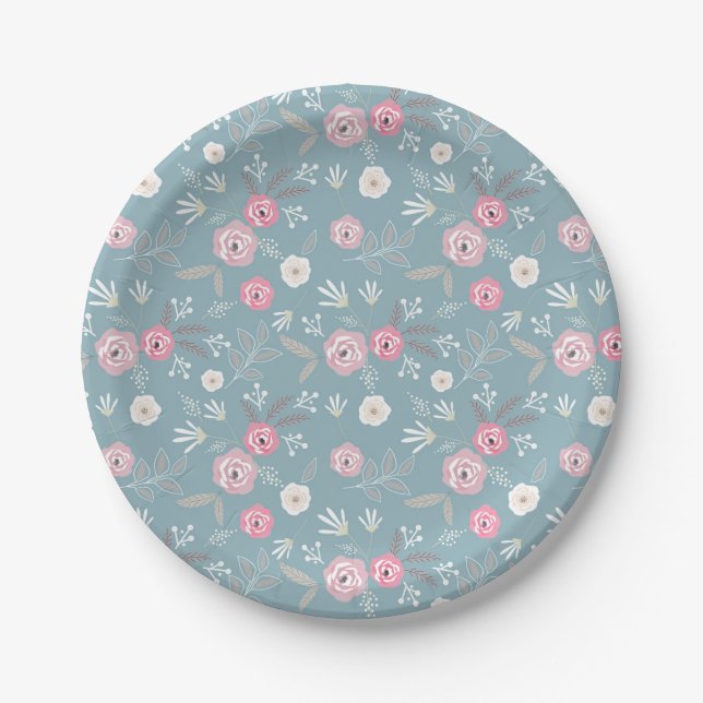 Plato De Papel Patrón floral retro. (Anverso)