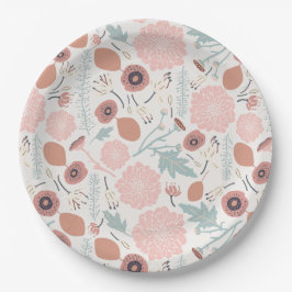 Plato De Papel Patrón Floral Rosa Azul