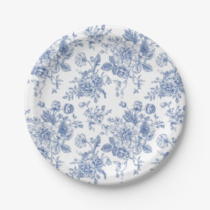 Plato De Papel Patrón floral Rosa azul vintage