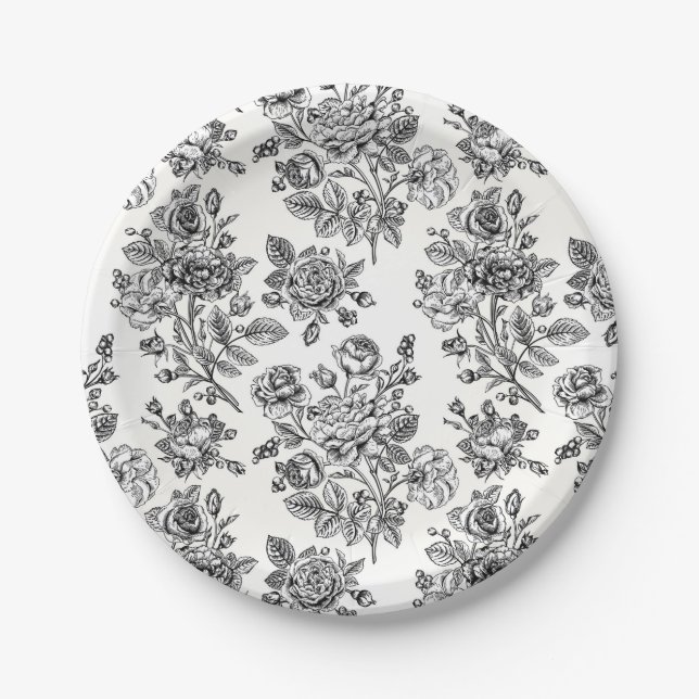 Plato De Papel Patrón floral Rosa de época (Anverso)