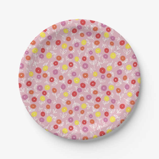 Plato De Papel Patrón floral rosa femenino (Anverso)