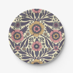Plato De Papel Patrón floral rosa y azul sin problemas