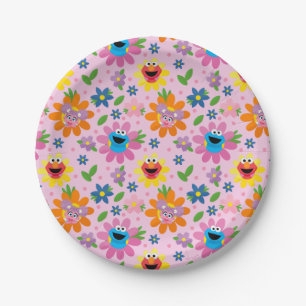 Plato De Papel Patrón floral rosado de Plaza Sésamo