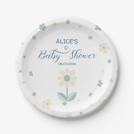 Plato De Papel Patrón floral Sage Green Boy Baby Shower
