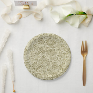 Plato De Papel Patrón floral Sage verde Damasco antiguo