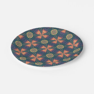 Plato De Papel Patrón floral simétrico con naranja y amarillo