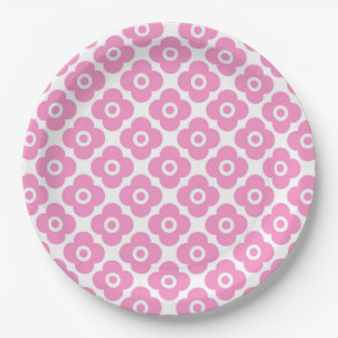 Plato De Papel Patrón floral simple rosa y blanco