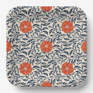 Plato De Papel Patrón floral sin costuras con flor naranja vibran