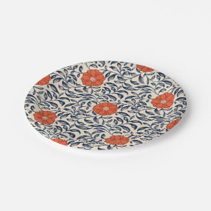 Plato De Papel Patrón floral sin costuras con flor naranja vibran