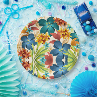 Plato De Papel Patrón floral sin costuras con verde azulado vibra