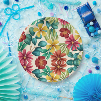 Plato De Papel Patrón floral tropical colorido