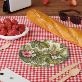 Plato De Papel Patrón floral tropical – Hibisco, Monstera 