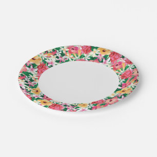 Plato De Papel Patrón floral tropical Hibiscus