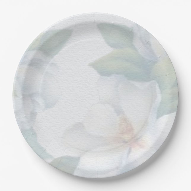 Plato De Papel Patrón floral verde y blanco (Anverso)