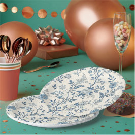 Plato De Papel Patrón floral vintage azul de La toile de Jouy