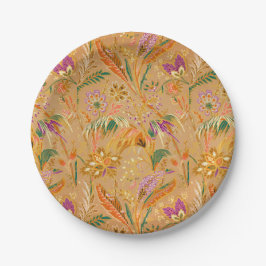 Plato De Papel Patrón floral vintage vibrante