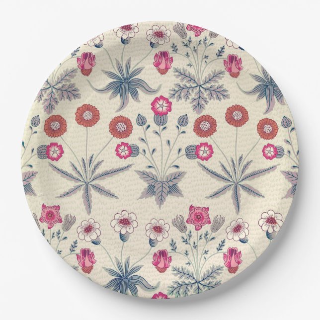 Plato De Papel Patrón floral William Morris Daisy Naranja rojo (Anverso)