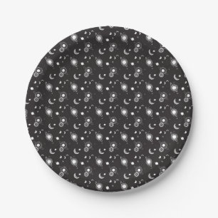 Plato De Papel Patrón galáctico de sol lunar negro blanco celesti