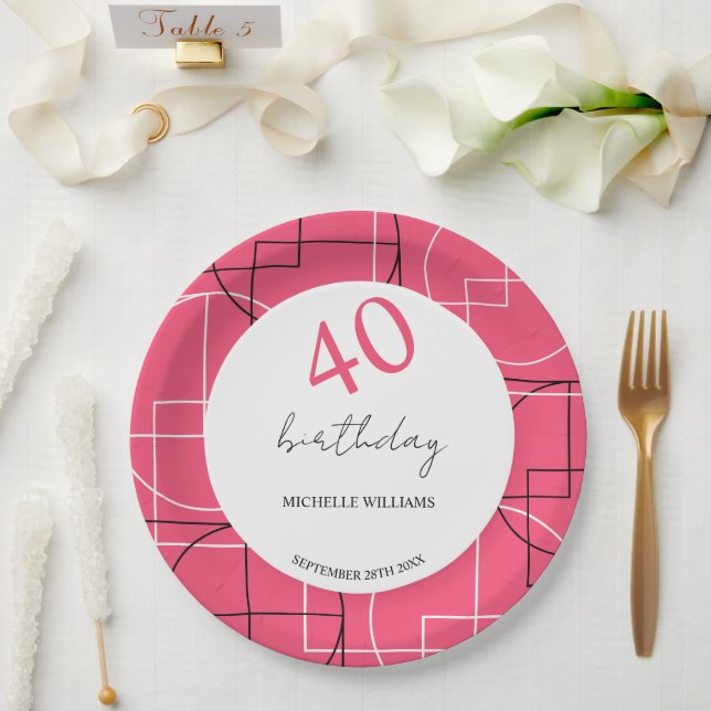 Plato De Papel Patrón Geo Rosa Moderno (Boda)