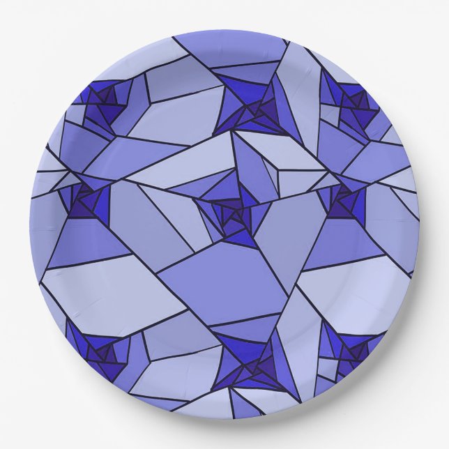 Plato De Papel Patrón geométrico abstracto azul (Anverso)