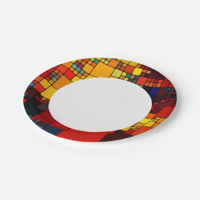 Plato De Papel Patrón geométrico abstracto del arco iris vibrante (Angular)