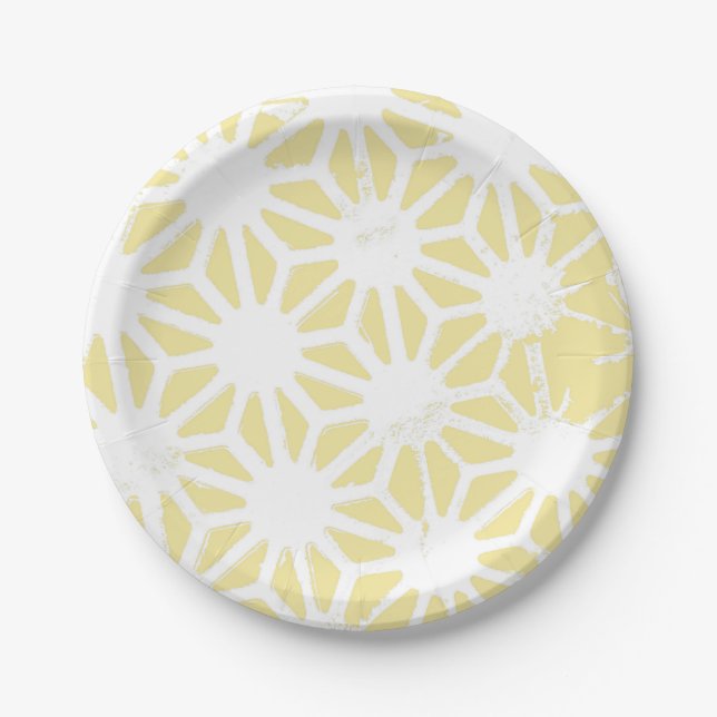 Plato De Papel Patrón geométrico amarillo limón (Anverso)