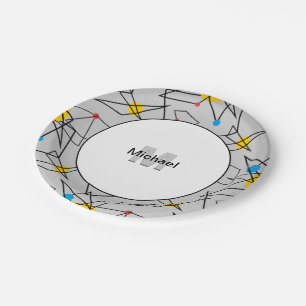 Plato De Papel Patrón geométrico angular retro monogramado