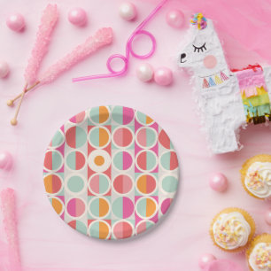 Plato De Papel Patrón geométrico azul Naranja rosa