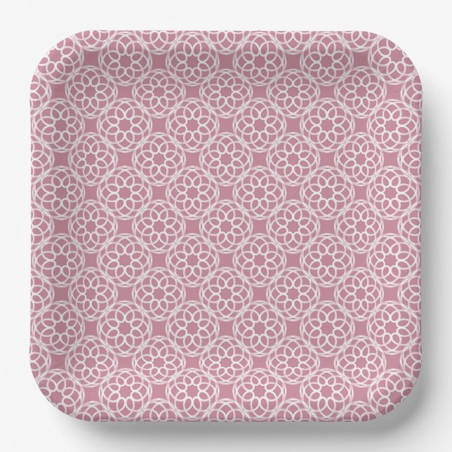 Plato De Papel Patrón geométrico blanco rosa sin costuras (Anverso)