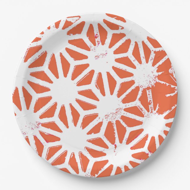 Plato De Papel Patrón geométrico blanco y naranja (Anverso)